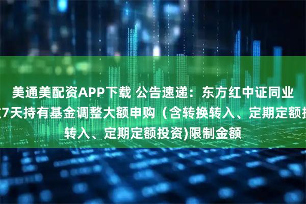 美通美配资APP下载 公告速递：东方红中证同业存单AAA指数7天持有基金调整大额申购（含转换转入、定期定额投资)限制金额