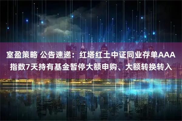 室盈策略 公告速递：红塔红土中证同业存单AAA指数7天持有基金暂停大额申购、大额转换转入